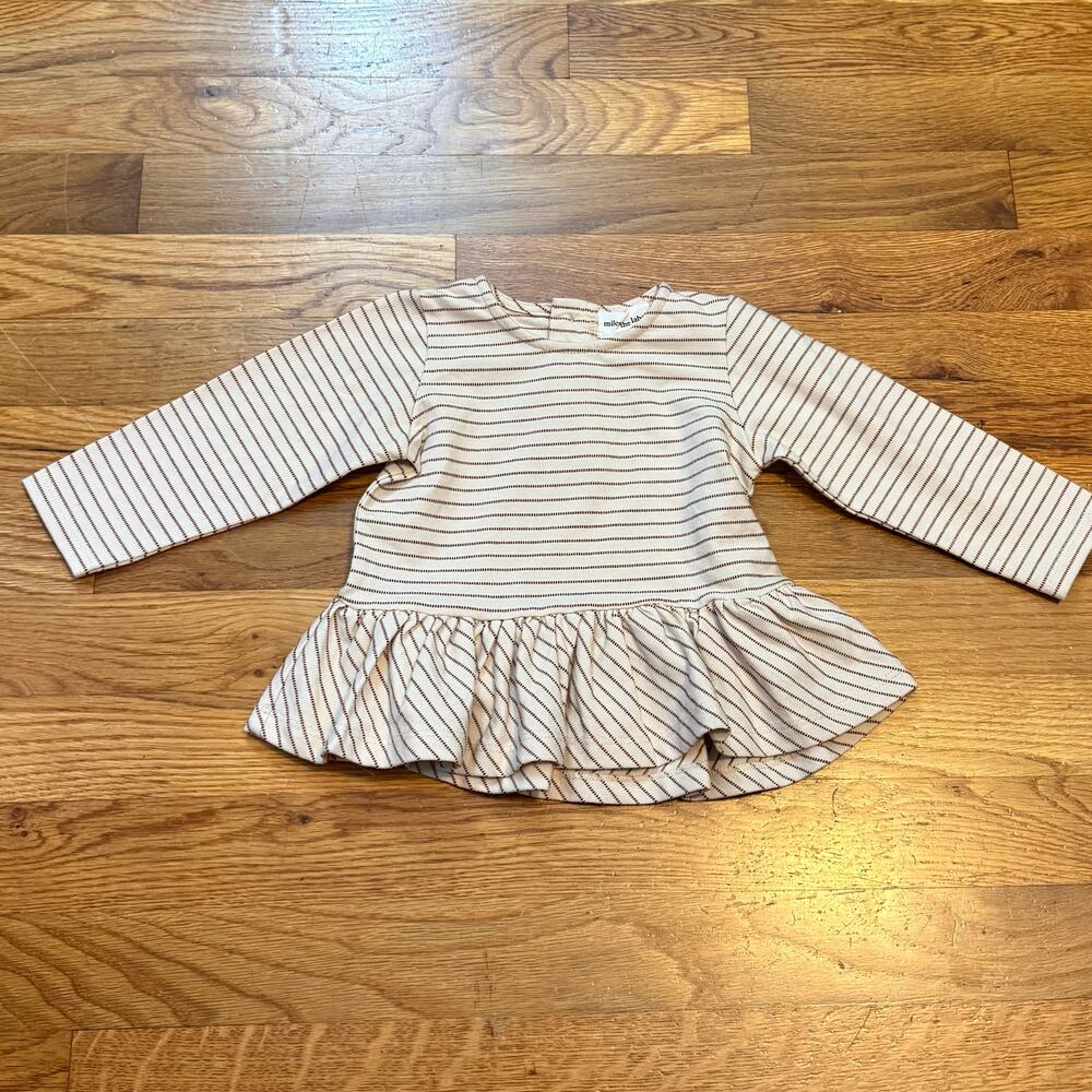 Miles the Label Baby Girls 6M Organic Cotton Striped Long Sleeve Peplum Top Cute